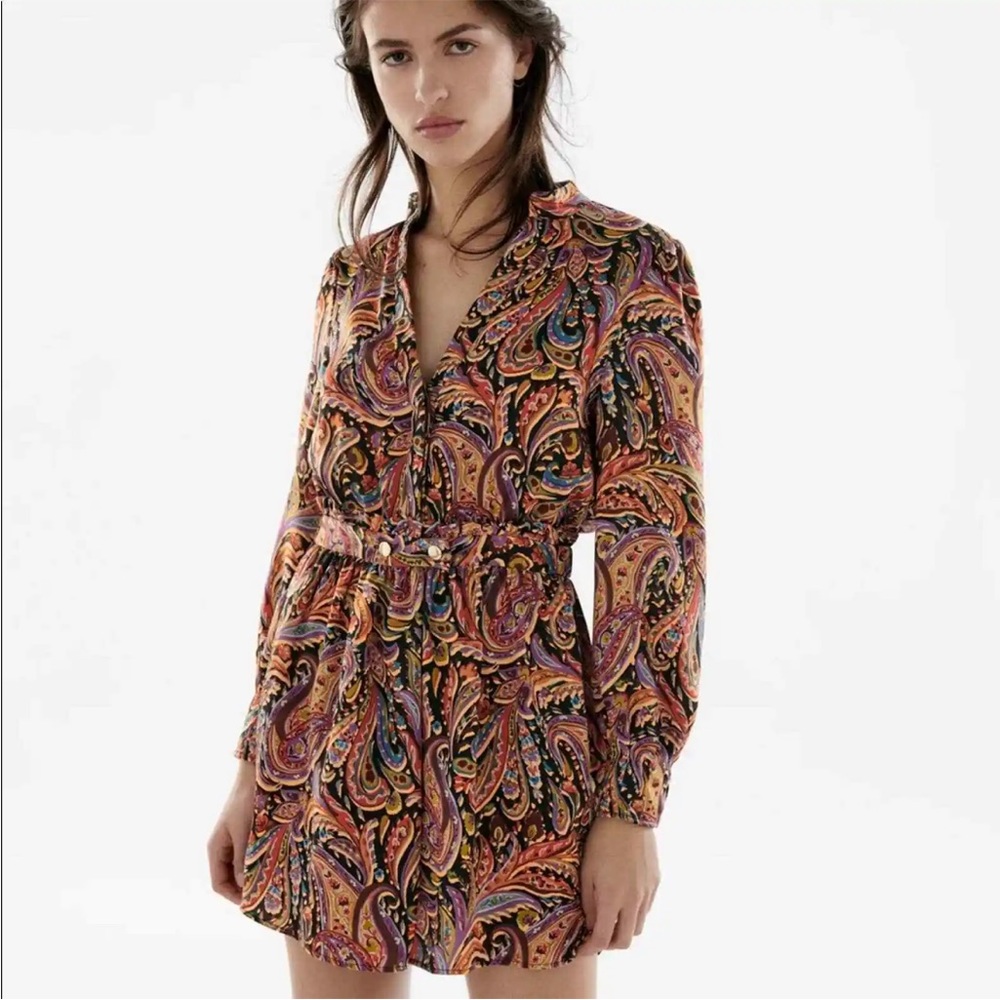 Zara Brown Paisley Printed Mini Dress Size XS
